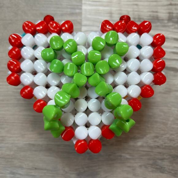 Handmade Heart Bead Trinket Box Red White Green Valentine Ring Gift - Picture 2 of 5